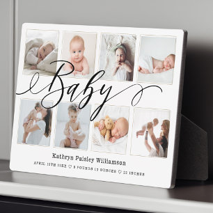 Baby Script Foto Collage Keepake & Birth Stats Fotoplatte