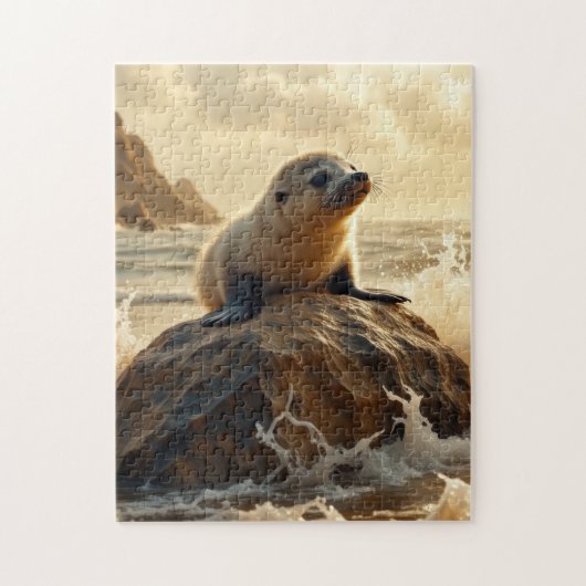 Baby Sea Lion bei Sonnenuntergang Puzzle (Vertikal)