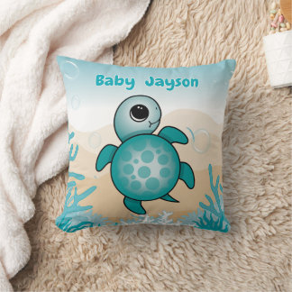 Baby Sea Turtle Birth Stats Throw Pillow Kissen