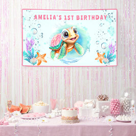 Baby Sea Turtle Girl 1. Geburtstag Party Banner