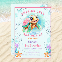 Baby Sea Turtle Girl Custom Age Erster Geburtstag Einladung