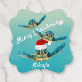 Baby Sea Turtle in Weihnachtsmannmützen Geschenkanhänger (Rückseite)