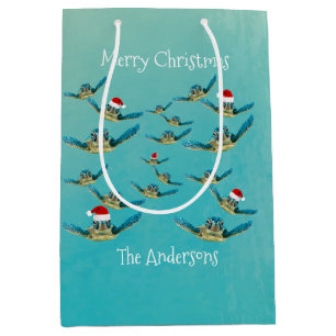 Baby Sea Turtle in Weihnachtsmannmützen Packpapier Mittlere Geschenktüte