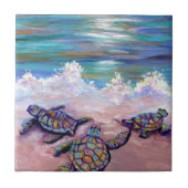 Baby Sea Turtles am Strand Fliese (Vorderseite)