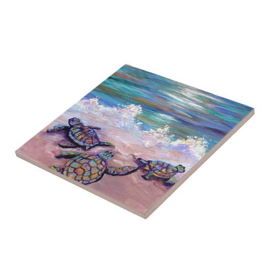 Baby Sea Turtles am Strand Fliese (Seite)