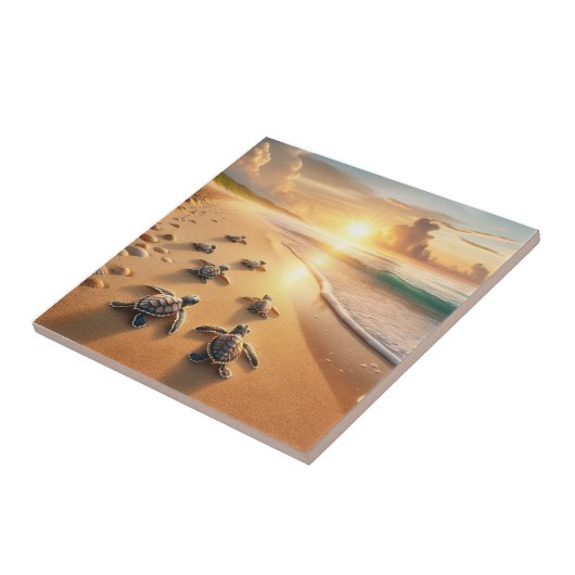 Baby Sea Turtles auf dem Weg zum Ozean am Strand Fliese (Seite)