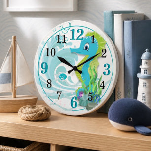 Baby Seepferd Blue Kids Room Wall Clock Große Wanduhr