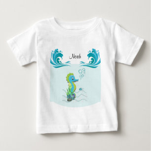 Baby Seepferd   Blue Personalisiert Baby T - Shirt