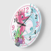 Baby Seepferd | Pink Kids Room Wall Clock Große Wanduhr (Winkel)