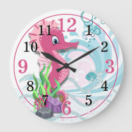 Baby Seepferd | Pink Kids Room Wall Clock Große Wanduhr