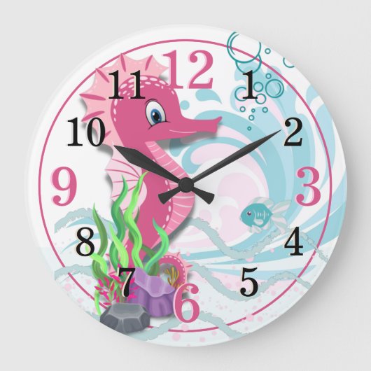 Baby Seepferd | Pink Kids Room Wall Clock Große Wanduhr (Vorderseite)