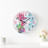 Baby Seepferd | Pink Kids Room Wall Clock Große Wanduhr (Zuhause)