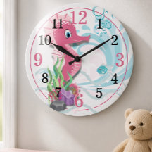 Baby Seepferd | Pink Kids Room Wall Clock