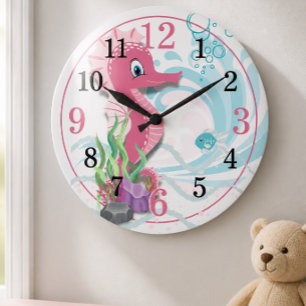 Baby Seepferd Pink Kids Room Wall Clock Große Wanduhr