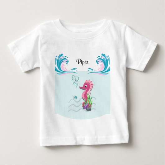 Baby Seepferd | Pink Personalisiert Baby T - Shirt (Vorderseite)