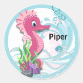Baby Seepferd | Rosa Personalisierte Rundkleber Runder Aufkleber (Vorderseite)