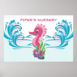 Baby Seepferd | Rosa Personalisiertes 36"x24"-Kind Poster