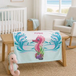 Baby-Seepferdchen Rosa personalisierte Fleece-De Fleecedecke