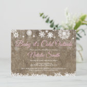 Baby seine kalte Außendusche Burlap Winter Baby. Einladung (Stehend Vorderseite)