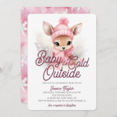 Baby seine kalte Außendusche Deer Pink Winter Baby Einladung (Vorne/Hinten)