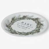 Baby seine kalte Außendusche im Winter. Pappteller (Schrägansicht)