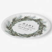 Baby seine kalte Außendusche im Winter. Pappteller (Schrägansicht)