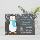 Baby seine kalte Außendusche Penguin Aqua Baby Einladung (Stehend Vorderseite)