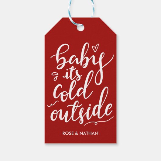 Baby seine kalte Außenwelt handgeschriebenes weiße Geschenkanhänger (Vorderseite)