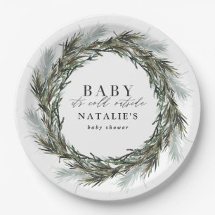 Baby seine kalte äußere Winter-Kranz-Babyparty Pappteller