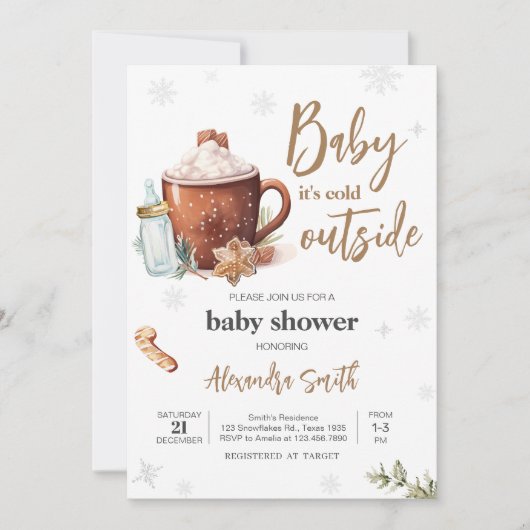 Baby seine kalte Outdoor Hot Cocoa Babydusche Einladung (Vorderseite)