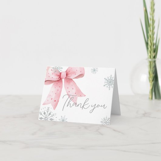 Baby seine kalte Outdoor Pink Bow Babydusche Dankeskarte (Vorderseite)
