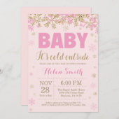 Baby seine kalte Outdoor Pink Gold Girl Babydusche Einladung (Vorne/Hinten)