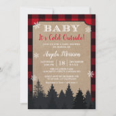 Baby seine kalte Outdoor Red Kariert Baby Dusche Einladung (Vorderseite)