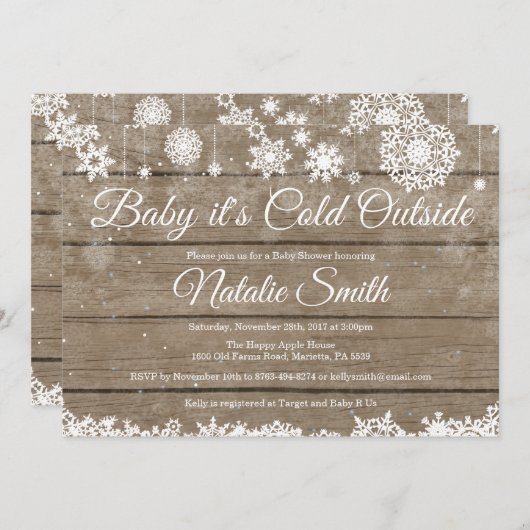 Baby seine kalte Outdoor Rustikale Winter Baby Dus Einladung (Vorne/Hinten)