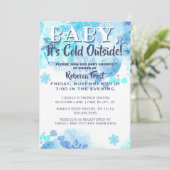 Baby seine kalte Outdoor Schneeflocken Blaue Dusch Einladung (Stehend Vorderseite)