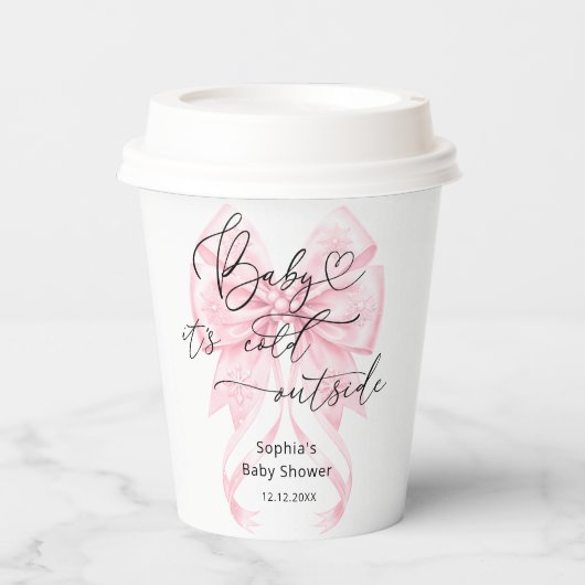 Baby seine kalte Outdoor Winter Pink Bow Babydusch Pappbecher (Vorderseite)