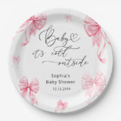 Baby seine kalte Outdoor Winter Pink Bow Babydusch Pappteller (Vorderseite)