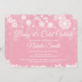 Baby seine kalte Outdoor Winter Pink Girl Babydusc Einladung (Vorne/Hinten)