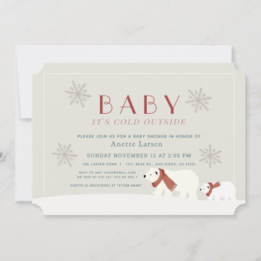 Baby seine kalten Außenpolarbären Beige Dusche Einladung (Vorderseite)