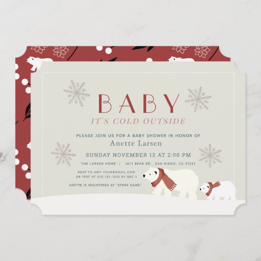 Baby seine kalten Außenpolarbären Beige Dusche Einladung (Vorne/Hinten)