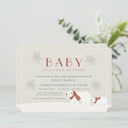 Baby seine kalten Außenpolarbären Beige Dusche Einladung (Stehend Vorderseite)
