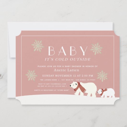 Baby seine kalten Außenpolarbären Pink Babydusche Einladung (Vorderseite)