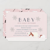 Baby seine kalten Außenpolarbären Pink Babydusche Einladung (Vorne/Hinten)