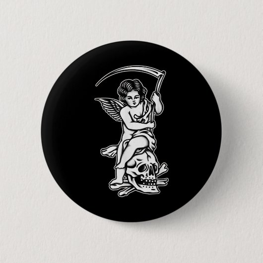 Baby Sensenmann Skull Scythe Blackwork Tattoo Flas Button (Vorderseite)