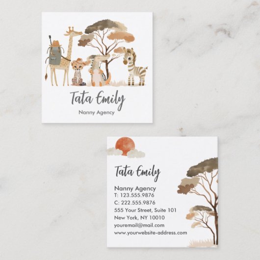 Baby Services Niedliche Tiere Business Card Quadratische Visitenkarte (Vorne/Hinten)