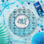 Baby Shark and Whales Personalisiert Boy's Geburts Pappteller (Party)