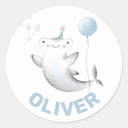 Baby Shark Balloon Kid's Birthday Siticker Classic Runder Aufkleber (Vorderseite)