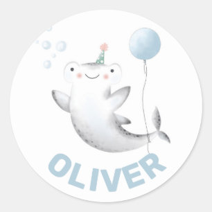 Baby Shark Balloon Kid's Birthday Siticker Classic Runder Aufkleber