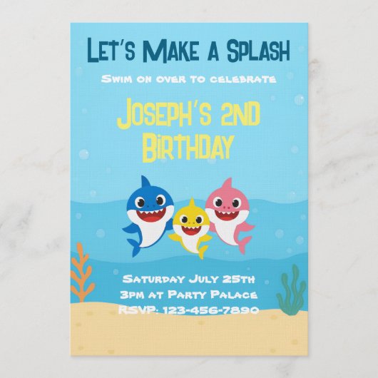 Baby Shark Birthday Invitation Einladung (Vorderseite)