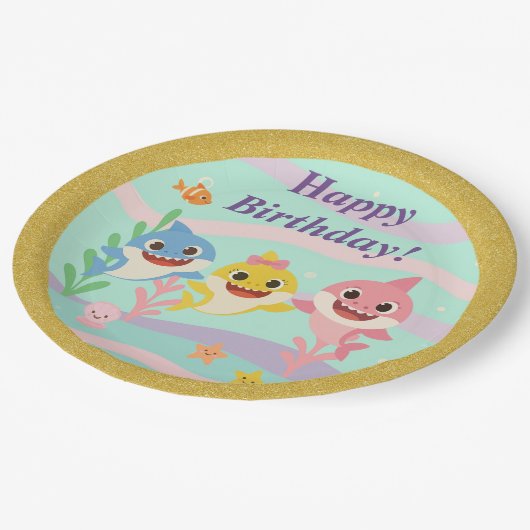 Baby Shark Birthday Party Plates Pappteller (Schrägansicht)